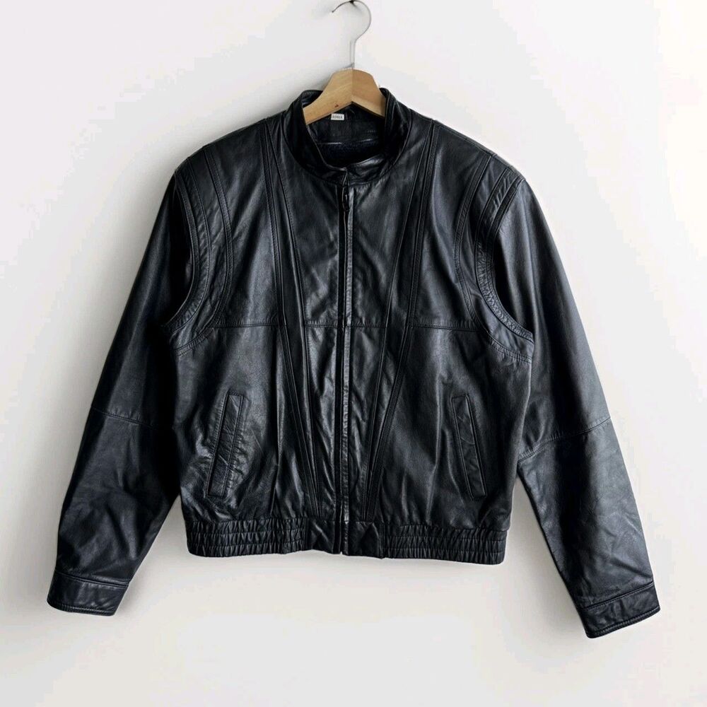 Vintage Wilson Leather Fur Lined Bomber Moto Zip Up Jacket Men's Black Size 42